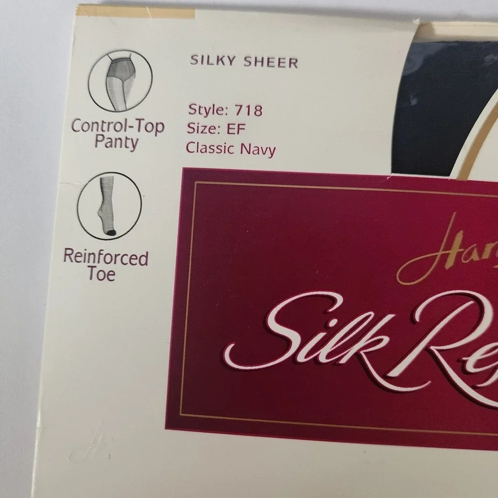 Hanes 718 Silk Reflections‎ Control Top Reinforced Toe Classic Navy Pantyhose EF